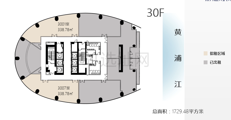 上海东方渔人码头30楼出租338平写字楼标准交付