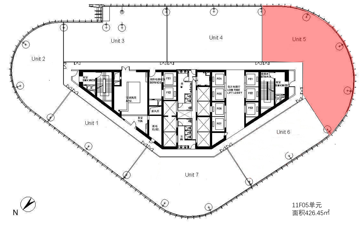 中建大厦出租425平办公室有装修无家具